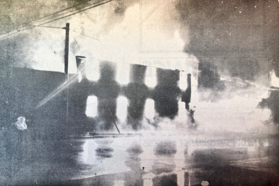(Nov. 13, 1974): 'Above photo shows the fire at the Ashcroft Hotel about 50 minutes after the fire began. The fire started about 4:10 a.m. Friday morning [Nov. 8]. An hour and ten minutes later it was levelled.'