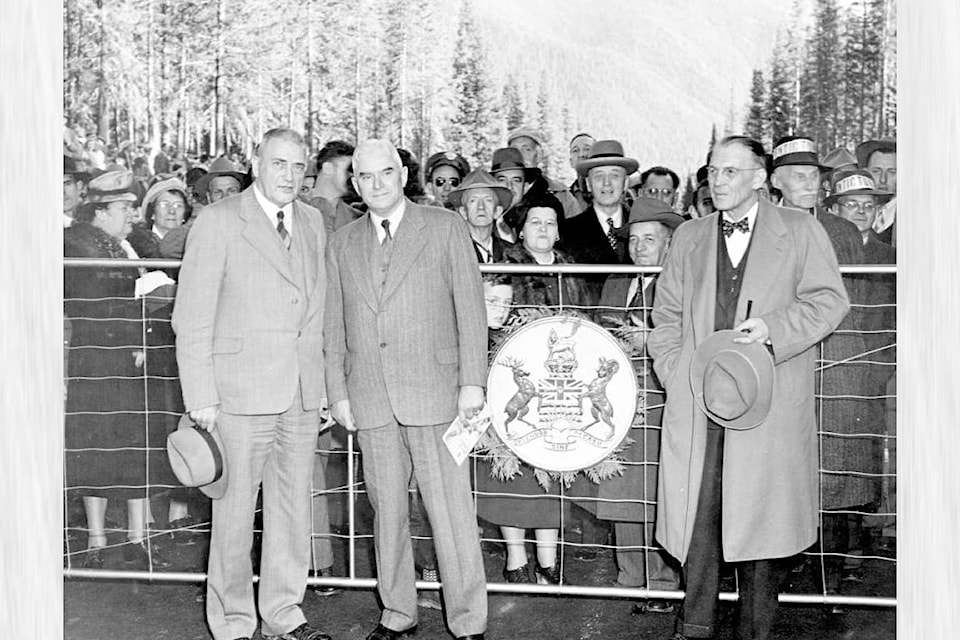 B.C. Premier Byron Johnson (front row, centre) at the official opening of the Hope-Princeton Highway on Nov. 2, 1949.
