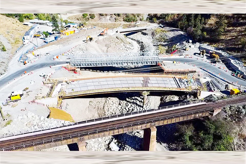 Highway 1 at Nicomen will be closed for 10 hours on Oct. 24/25 so that the temporary single-lane highway bridge (third from bottom) can be removed.