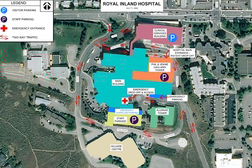 A map showing the new entrance to the Teck Emergency Department at Royal Inland Hospital in Kamloops.