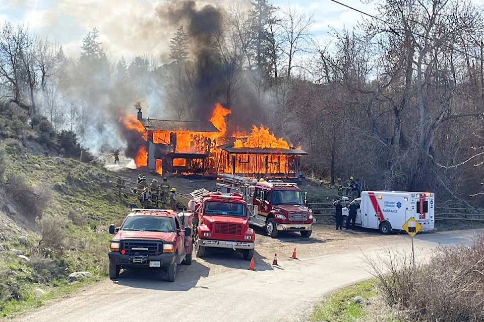 Members of Ashcroft Fire Rescue and the Cache Creek Volunteer Fire Department took part in a training exercise on April 5 which featured the controlled burn of an empty house on Kirkland Ranch Road near Ashcroft.