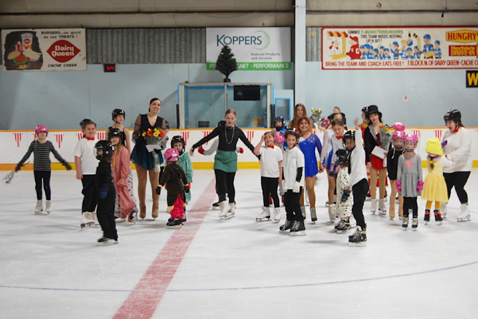 Some of the participants in the Ashcroft Academy of Skating's 2024 year-end event gather at centre ice. This year's event will take place on Saturday, March 8, and all are invited to watch the skaters display their skills.