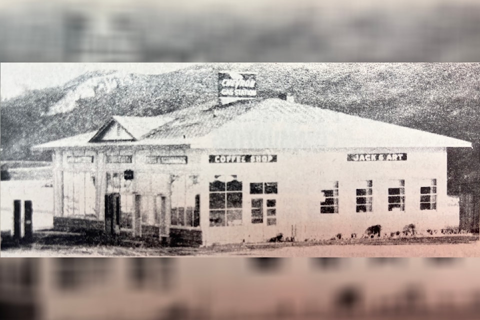 (July 2, 1975): ‘Pictured is the Boston Flat Service Station which has been demolished within the last month. It has been in operation for the past 30 years and has had several operators in that period. It was built by Terry Johnson in 1946 after he and his mother had sold the Ashcroft Hotel when the father Al Johnson, had passed away. At the time of the picture shown it was operated by Jack Allan and Art Abram.’