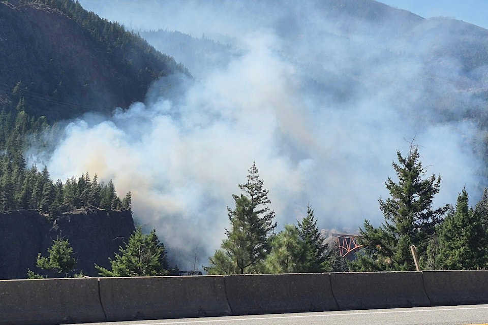 A fire that started on the west side of the Fraser River south of Lytton, near the Cisco train bridges, on the afternoon of Monday, July 28 has grown to 150 hectares. 