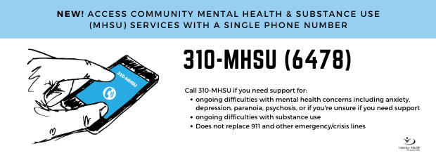 Interior Health's new 310-MHSU number connects callers directly to the closest mental health and substance use centre in their community.