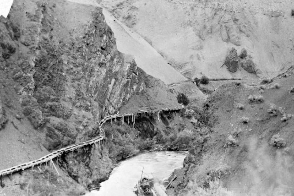 The flume leading from the power plant on the Bonaparte River to Boston Flats, no date. (Photo credit: Ashcroft Museum and Archives)