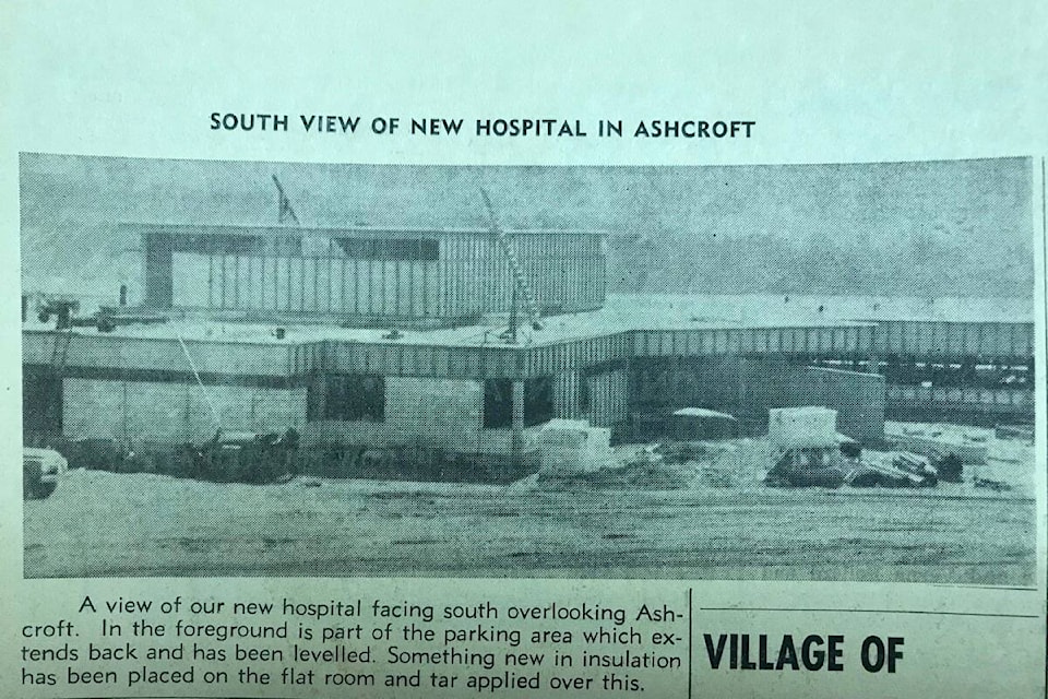 SOUTH VIEW OF NEW HOSPITAL IN ASHCROFT (Sept. 9, 1971): “A view of our new hospital facing south overlooking Ashcroft. In the foreground is part of the parking area which extends back and has been levelled. Something new in insulation has been placed on the flat roof and tar applied over this.” (Photo credit: Journal archives)