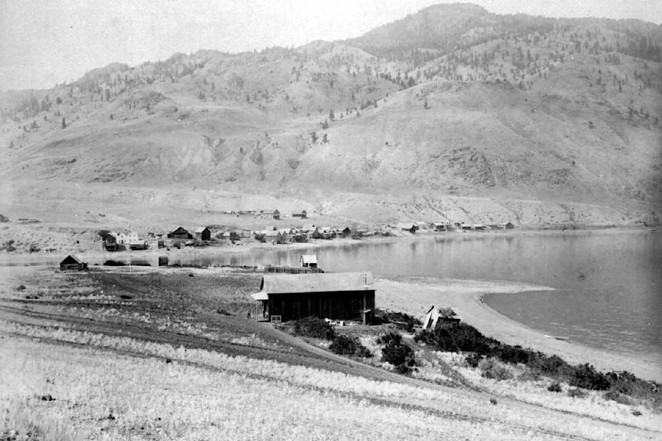 One of the earliest known photographs of Savona’s Ferry on the northwestern edge of Kamloops Lake, taken in 1885.