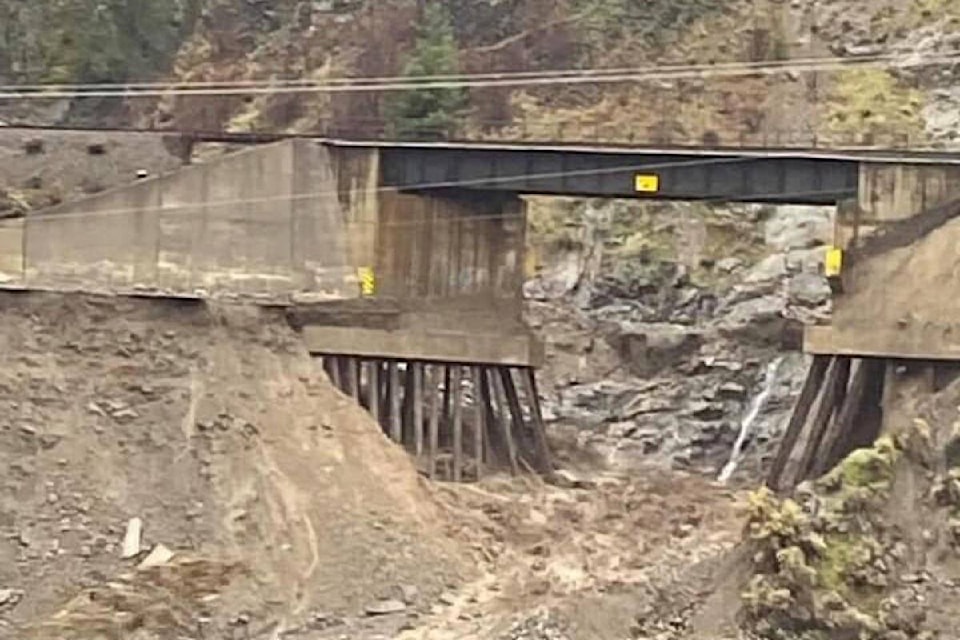 Damage at Tank Hill on Highway 1 at Nicomen on Nov. 15, 2021. (Photo credit: Facebook)