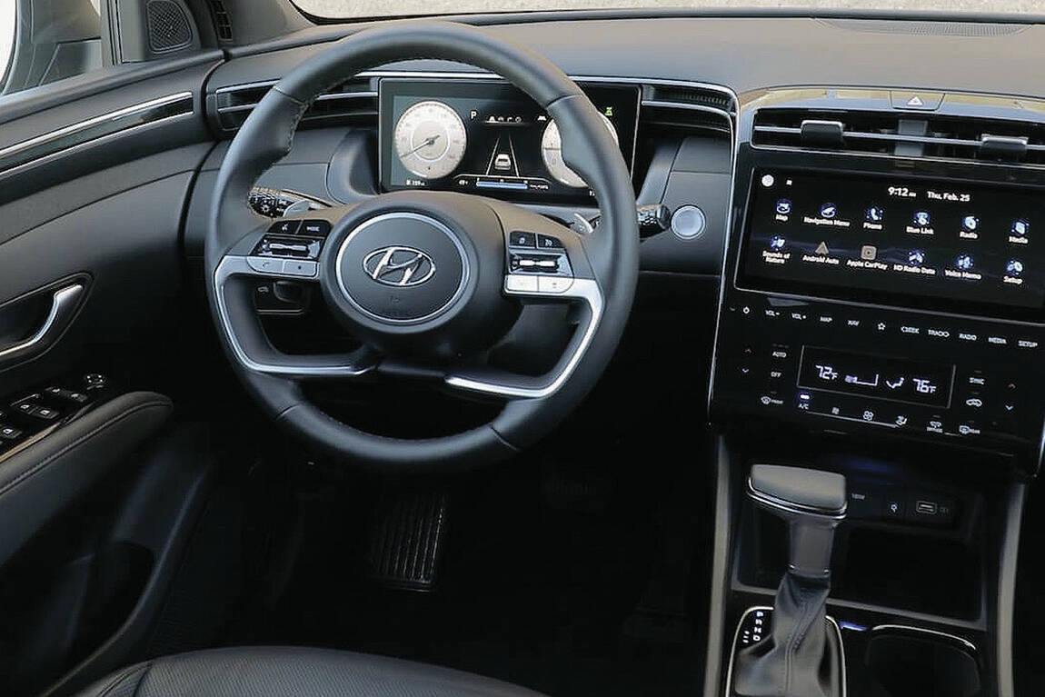 The standard eight- and optional 10.3-inch touch-screens are integrated into the centre stack. Digital gauges are standard and theres a traditional gear-select lever located in the centre console. PHOTO: HYUNDAI