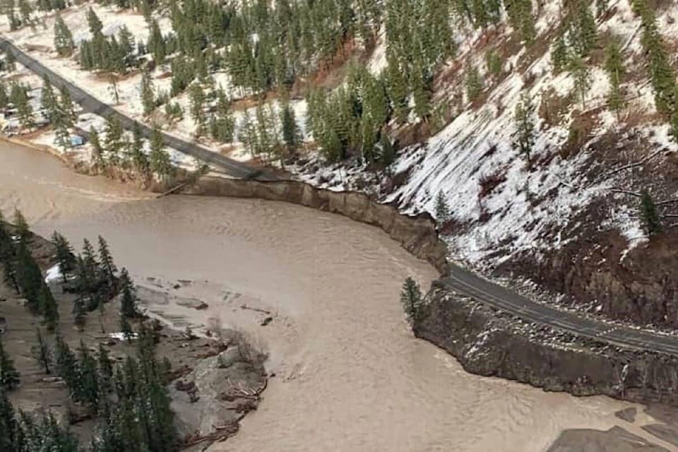 One of the many damaged sections along Highway 1 between Spences Bridge and Merritt, following flooding on the weekend of Nov. 14. (Photo credit: Ministry of Transportation)