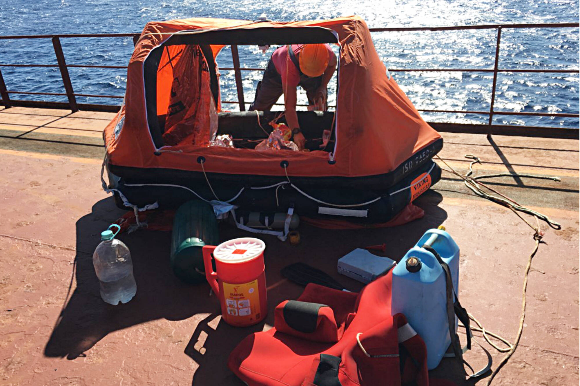 The life raft that Shuswap resident Don Cavers floated in in the Caribbean Sea for six days in mid-December 2021 before he was rescued by the crew of a bulk carrier. (Photo contributed)
