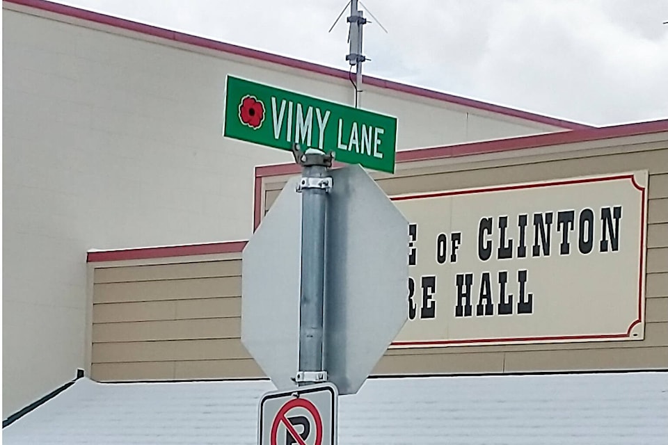 A new sign marks the previously unnamed Vimy Lane in Clinton. (Photo credit: Sandi Burrage)