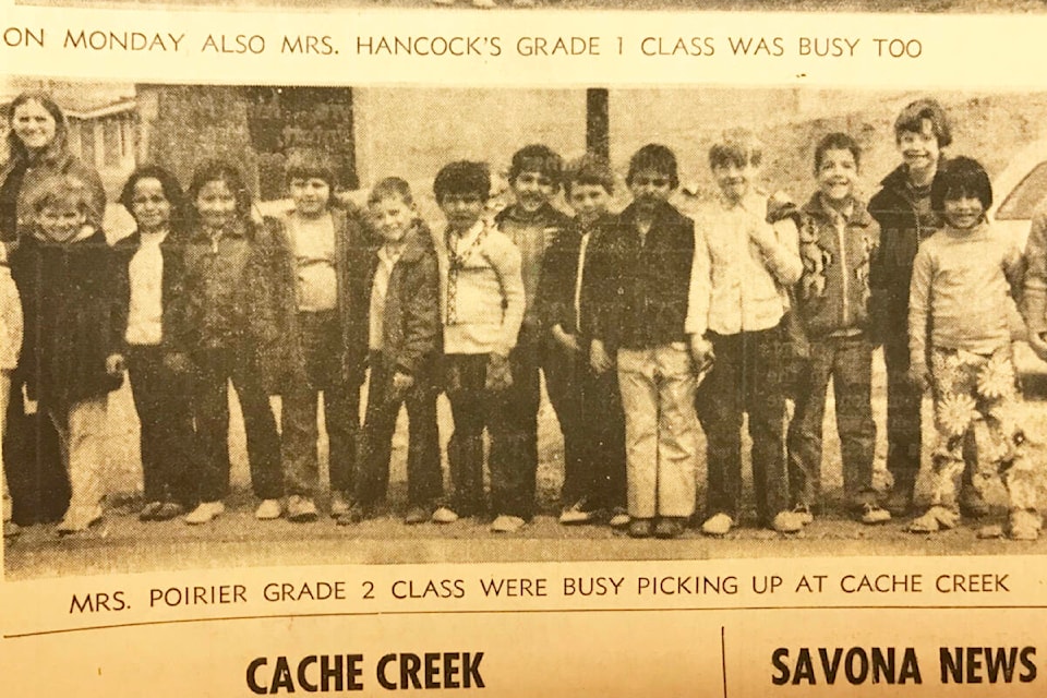 ‘Environment Week Clean-up By Ashcroft And Cache Creek Students’ (May 4, 1972): ‘Mrs. Poirier Grade 2 class were busy picking up at Cache Creek.’ (Photo credit: Journal archives)