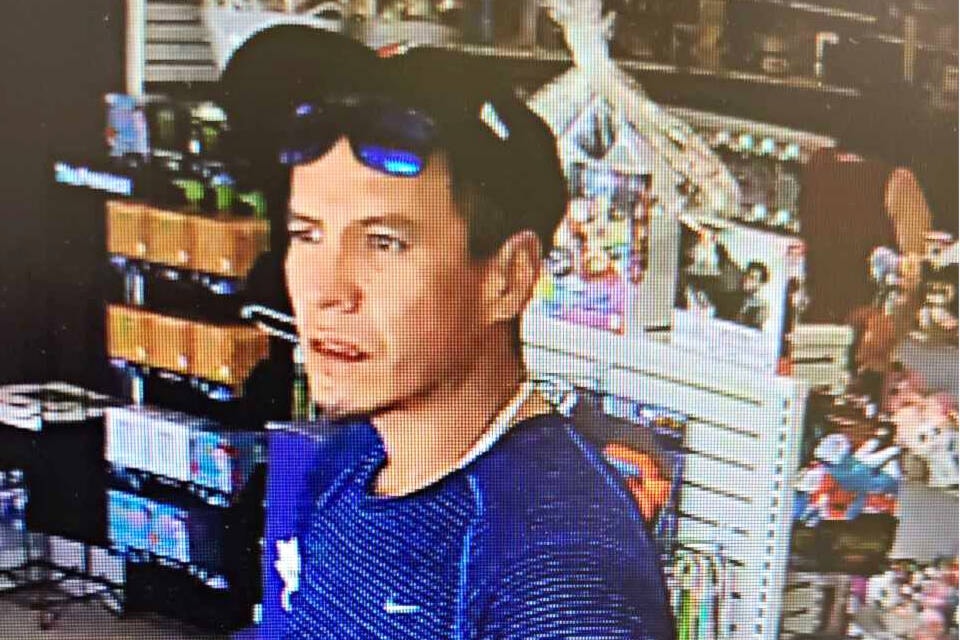 Police are asking for the public’s help in identifying the male suspect connected with an incident at the Fields store in Ashcroft on Aug. 14. (Photo credit: Ashcroft RCMP)