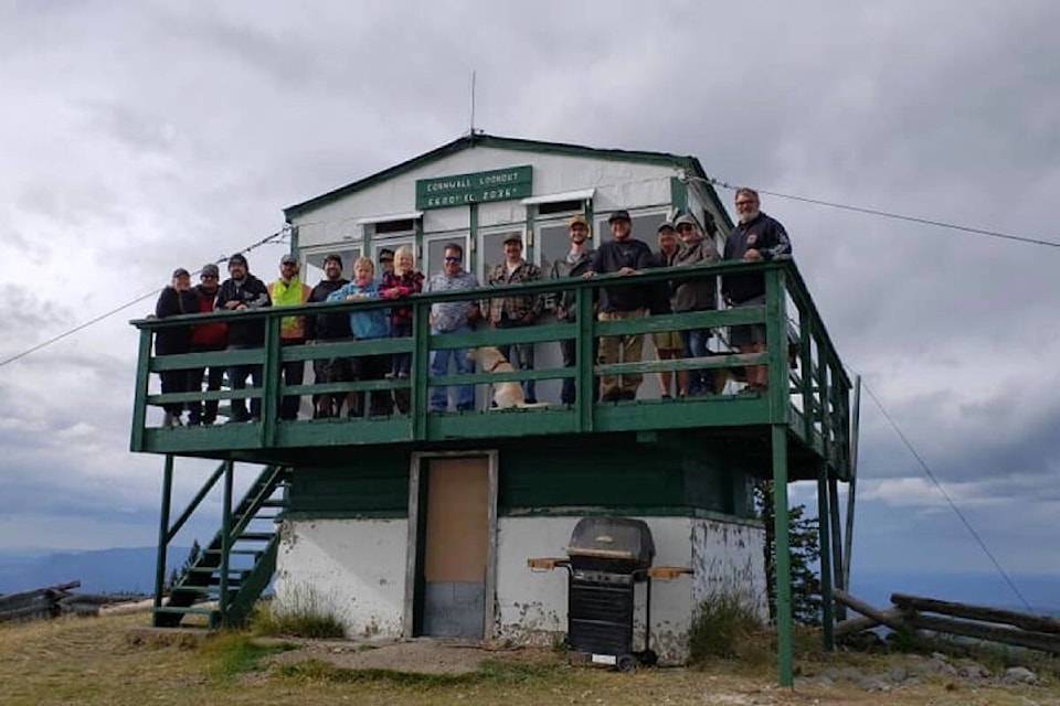 Volunteers at a work bee at the Cornwall Fire Lookout in August 2020. Another work bee is taking place there on Sept. 11, and volunteers of all skill sets are welcome. (Photo credit: Four Wheel Drive Association of BC)