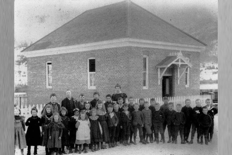 An undated picture shows the Clinton schoolhouse (now the museum) with students and teachers. The building was later used as a courthouse, but in 1947 returned to being a school due to the increased number of students. (Photo credit: Clinton Museum)