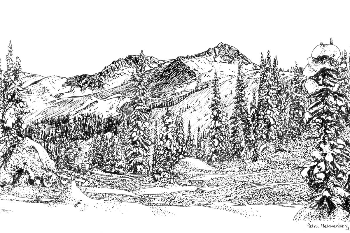 An illustration of Kokanee Glacier, courtesy of Petra Hekkenberg