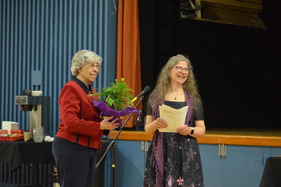 Rotary Club of Ashcroft/Cache Creek president Theresa Takacs (r) with 2019 Ashcroft Citizen of the Year recipient Esther Lang in June 2022. (Photo credit: Barbara Roden)