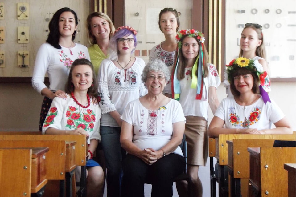Esther Lang (seated at centre) at the Summer English Institute in Dnipro, Ukraine in 2019, where she taught English for 11 years. (Photo credit: Submitted)