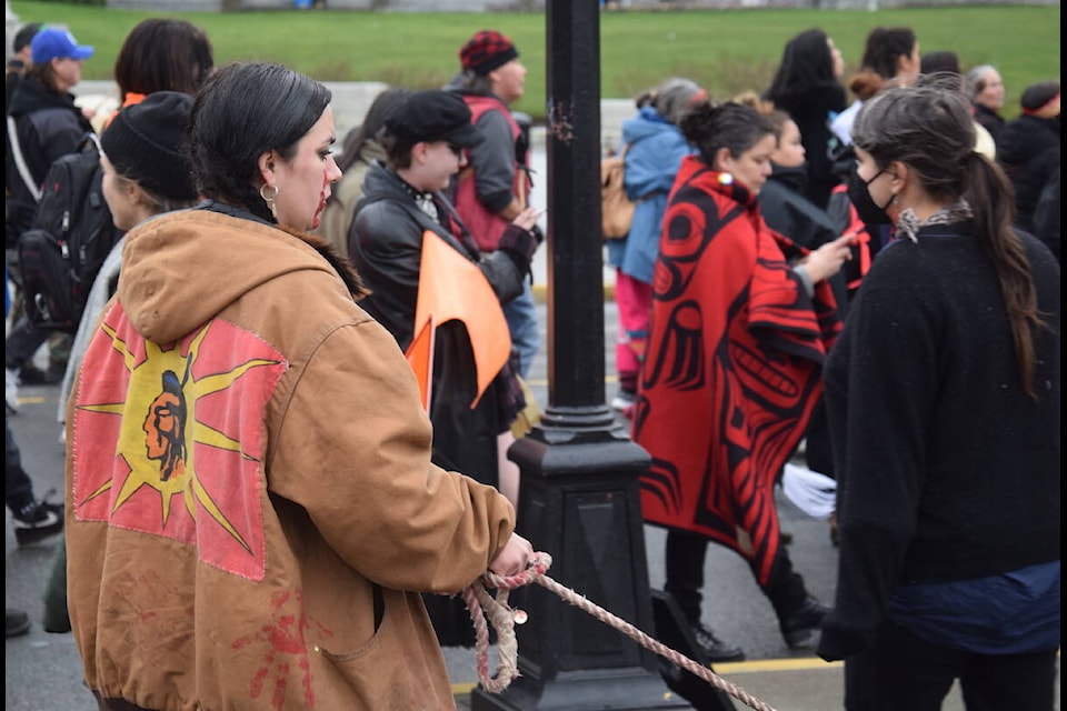 Hundreds of people took part in the Stolen Sisters Memorial March in Victoria on Feb. 12. (Brendan Mayer/News Staff)