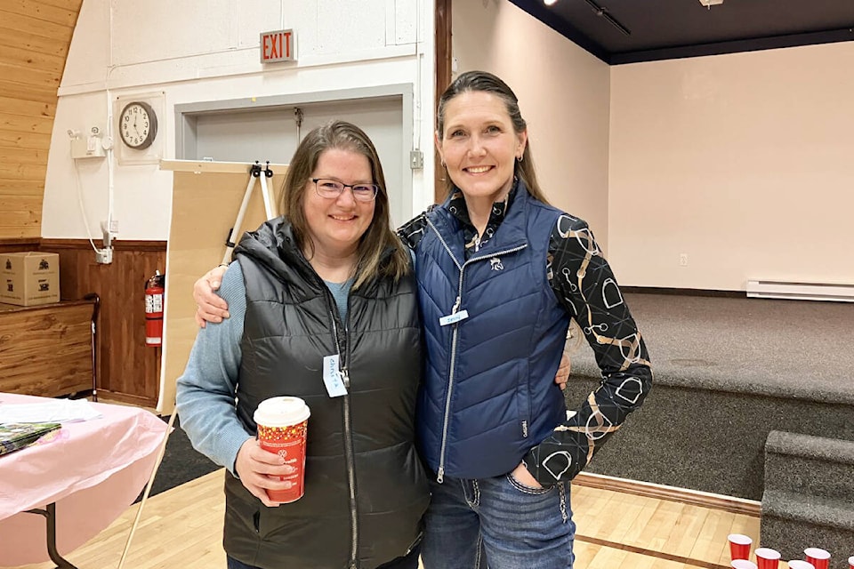 Krista Blades (L) of the 108 Mile Ranch and Jenny Bakken of Lone Butte were excited to attend the 4th annual Horsey Ladies Potluck Luncheon held on March 26 at the Lone Butte Community Hall. (Fiona Grisswell photo - 100 Mile Free Press)
