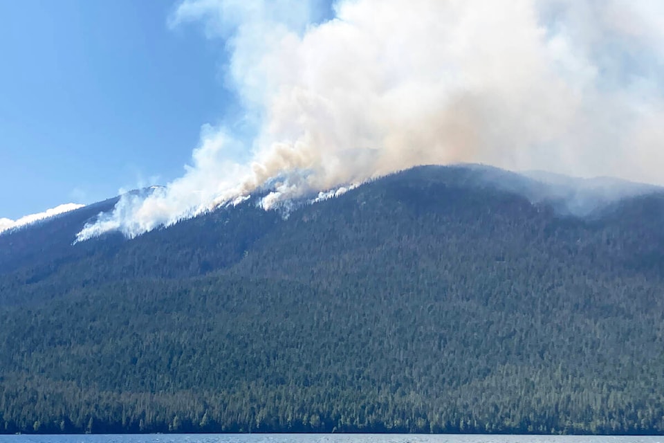 Fire C30399, pictured above Sunday, June 4 at Quesnel Lake is 201 hectares and considered out of control. It is located at the junction of Quesnel Lake, four kilometres north of Tasse Lake. (Photo submitted)