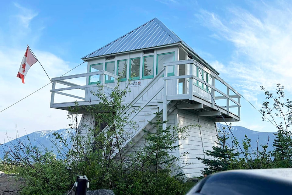 Photo of the Nahatlatch Fire Lookout tower near Boston Bar in May 2023. (Photo credit: Dennis Kapitan/BC Forest Fire Lookouts Facebook page)