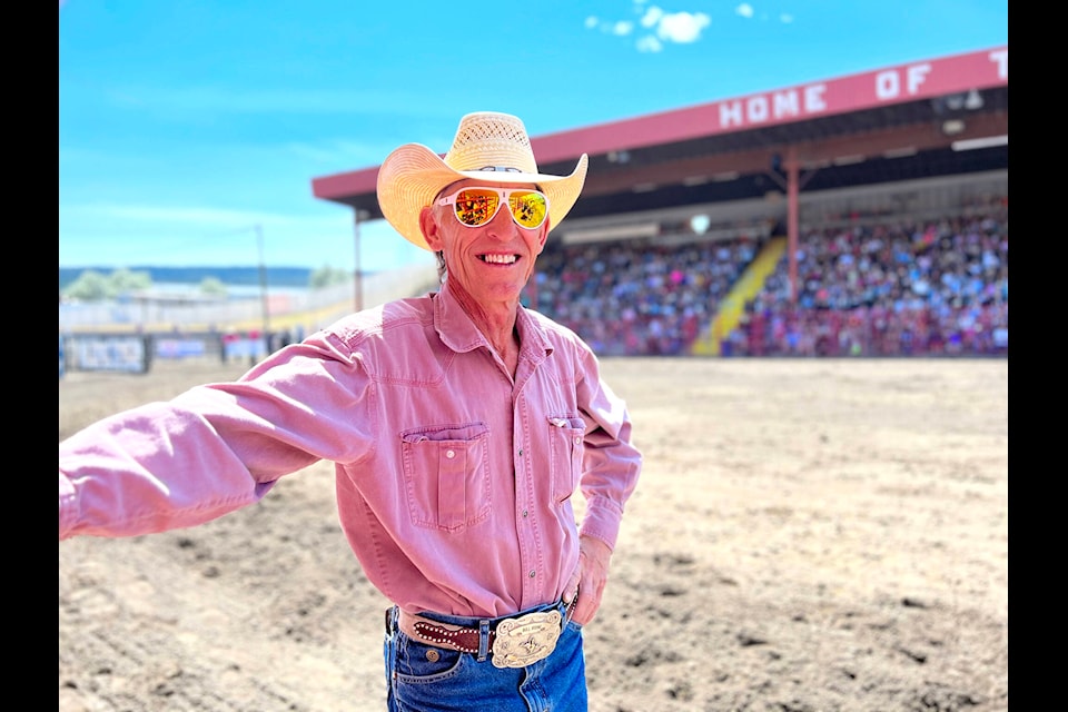 Ray Woods opens gates in the rough stock events at the Williams Lake Stampede, seen here in July 2023 at the 95th Annual Williams Lake Stampede. (Angie Mindus photo - Williams Lake Tribune)