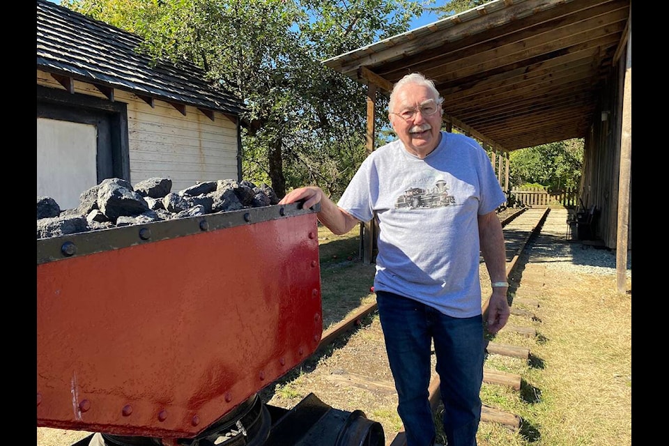 Ron Jeskey says he started building a train at the BC Forest Discovery Centre in reverse, starting with the little red metal dump car that originally came from Mount Sicker Mine. For the full story, see page 3. (Chadd Cawson/Citizen)