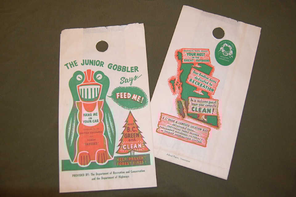 The Junior Gobbler was designed to fit over a car's window handle and be filled with garbage to prevent littering.