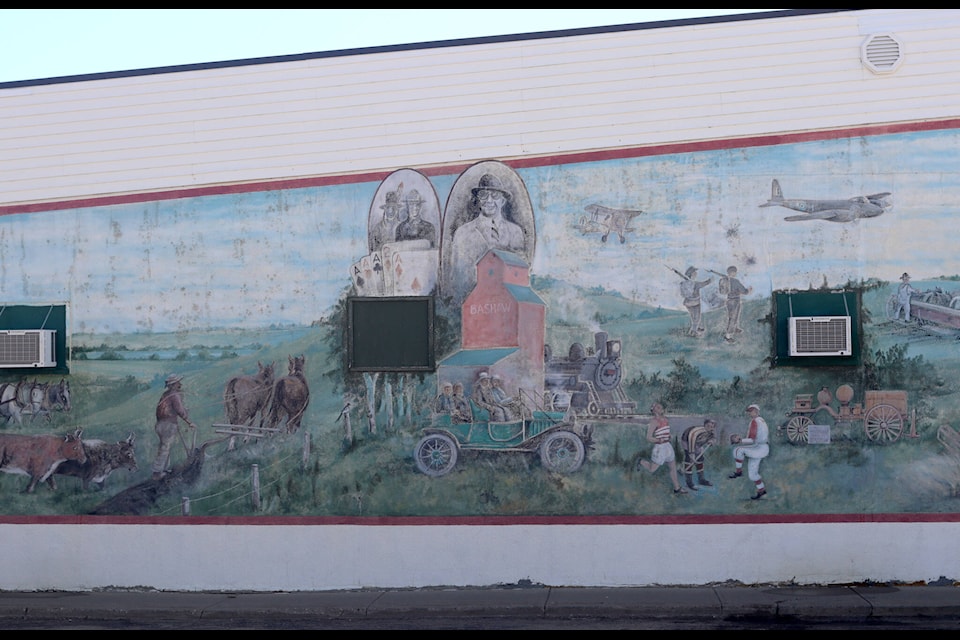The present day Corner Grocery Store mural shows signs of weathering. (Emily Jaycox/Bashaw Star)
