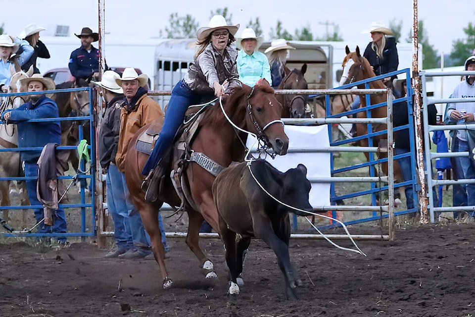 Carlyle, Sask., cowgirl Ashley Weber had the fastest breakaway run of the night with a time of 3.3 seconds. (Kevin Sabo/Stettler Independent)