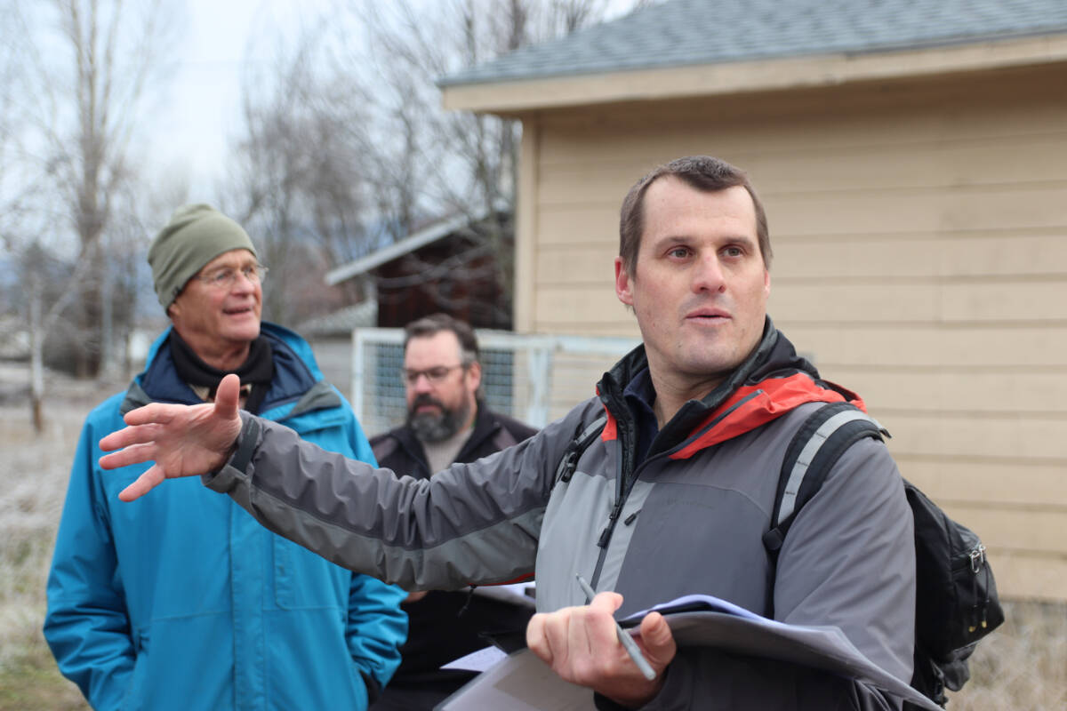Graham Watt, Manager of Strategic Initiatives and Flood Recovery, explains the demolition process along the North Ruckle dike alignment during a public tour Friday, Dec. 3. Photo: Laurie Tritschler