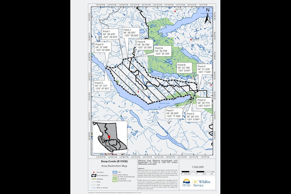 BC Wildfire Service implemented an area restriction around the wildfire on Aug. 19.
