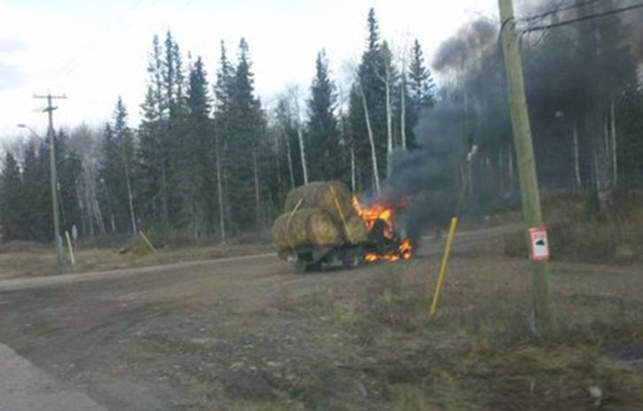 Truck catches on fire west of Burns Lake