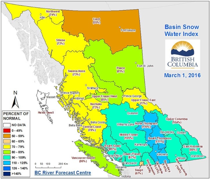 Lower than normal snow packs in Northern B.C.