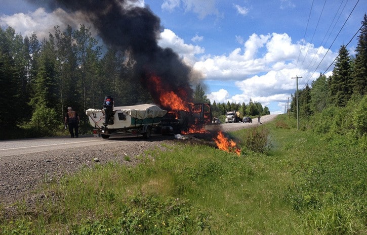 Truck catches fire