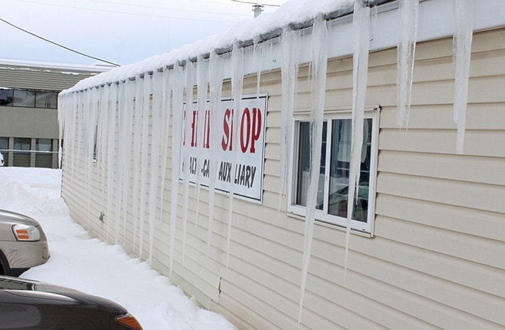 Giant icicles appeared beside the Thrift Shop in Burns Lake