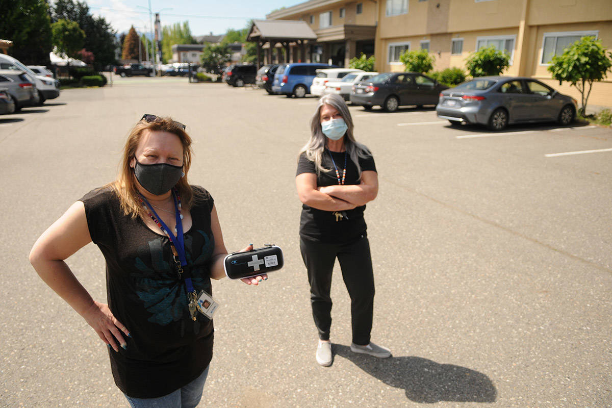 Christine Christensen (left) and Jodi Higgs with Pacific Community Resources Society in Chilliwack are offering a number of upcoming events, workshops and videos to help educate friends and family members who have loved ones that are drug users. (Jenna Hauck/ Chilliwack Progress)
