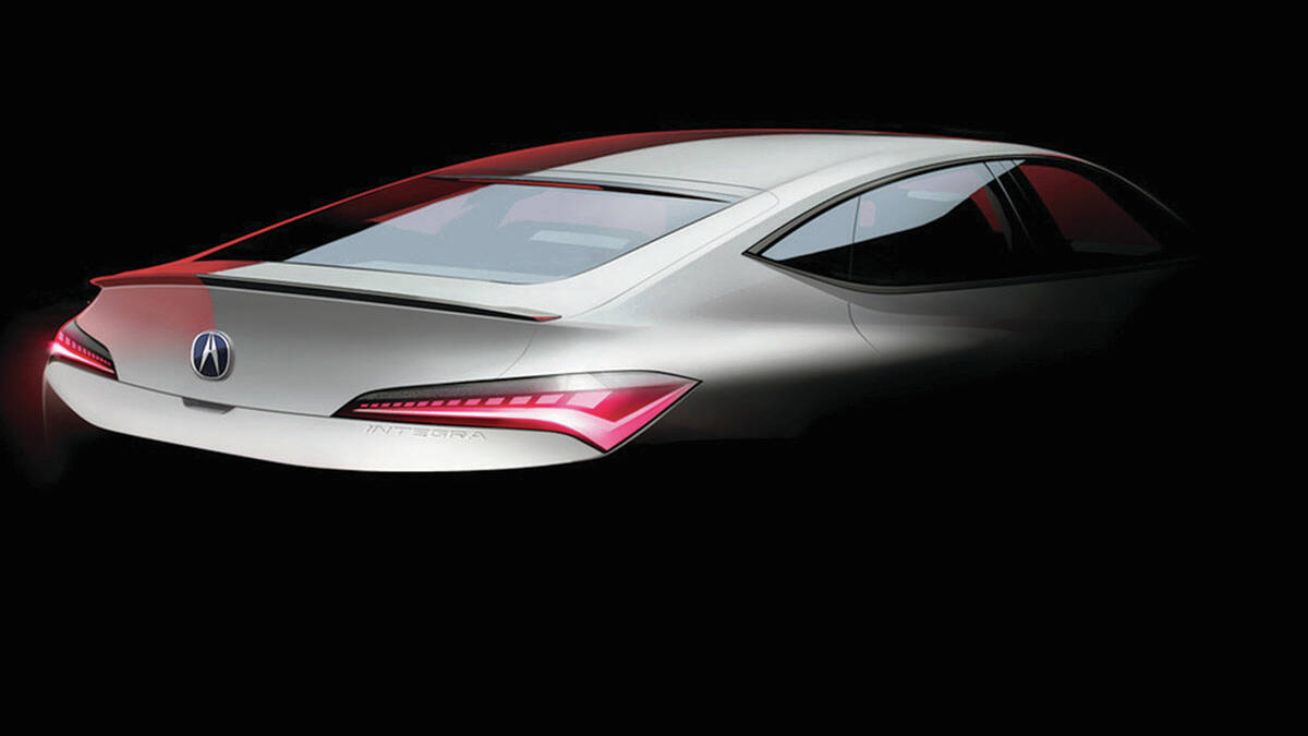 Acura has provided this teaser image of what a new Integra 聴 clearly a four-door model 聴 would look like. PHOTO: ACURA