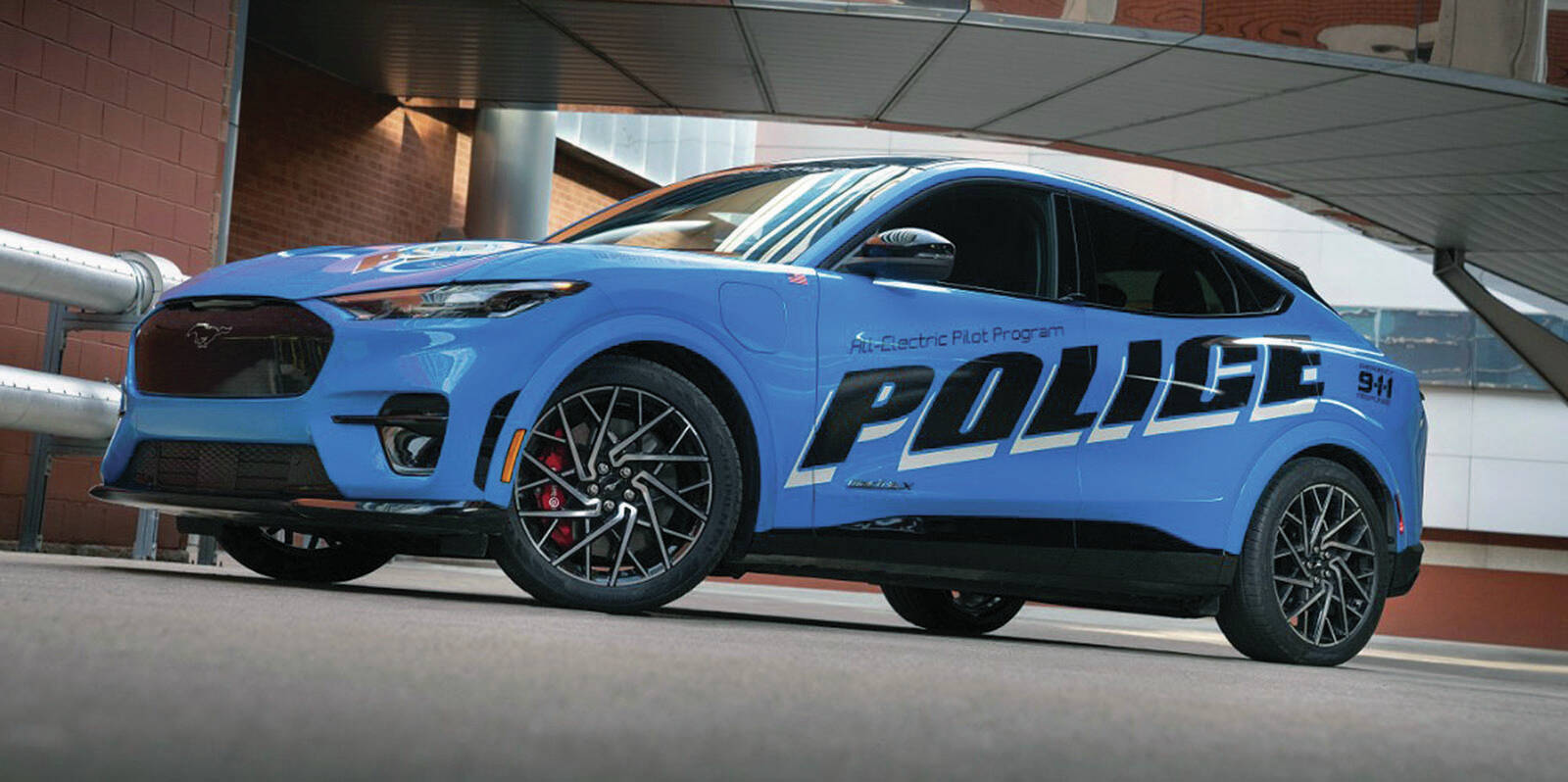 The Mustang Mach-E electric vehicle is approved for police use. PHOTO: FORD