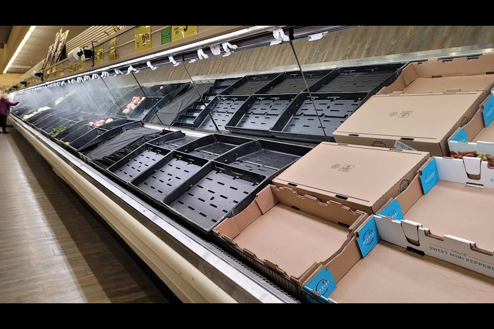 The produce aisle at Safeway in Smithers was all but empty following a panic-buying spree on Nov. 16. (Thom Barker/Smithers Interior )