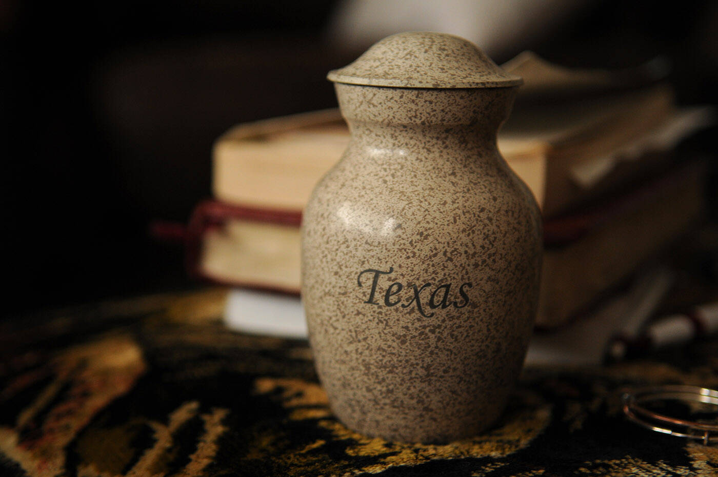 An urn with the ashes of her Shirley Sawatskys dog Texas who was killed on Nov. 16 by two pit bulls. (Jenna Hauck/ Chilliwack Progress)