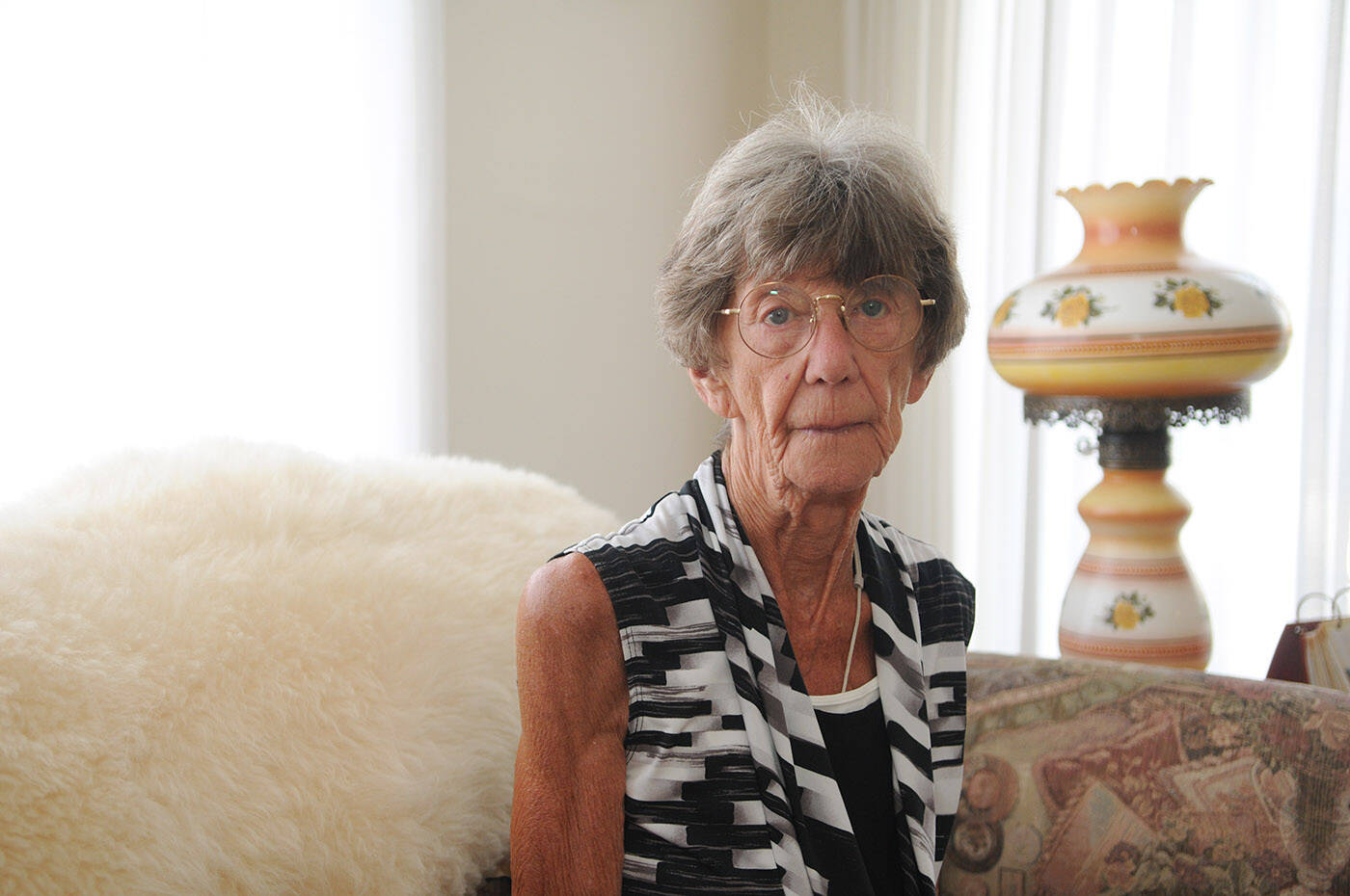 Rachele Jamieson of Chilliwack said Sunwing had left her all alone in YVR after returning home on a flight from Cuba at 3 a.m. on March 1, 2022. She is seen here three days after the incident in her Chilliwack home. (Jenna Hauck/ Chilliwack Progress)