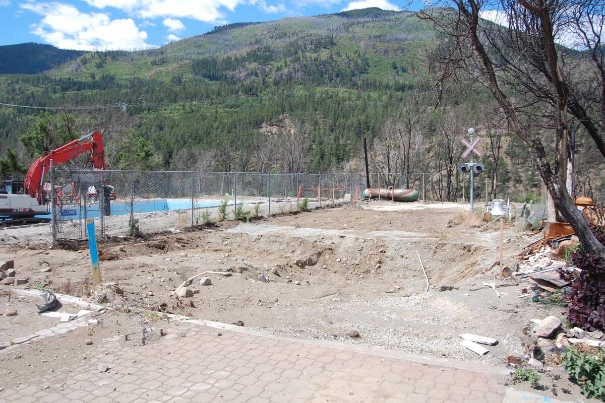 The site of the Lytton Museum at right beside the pool has been cleared. The museum and almost all its contents were lost in the fire. (Photo credit: Barbara Roden)