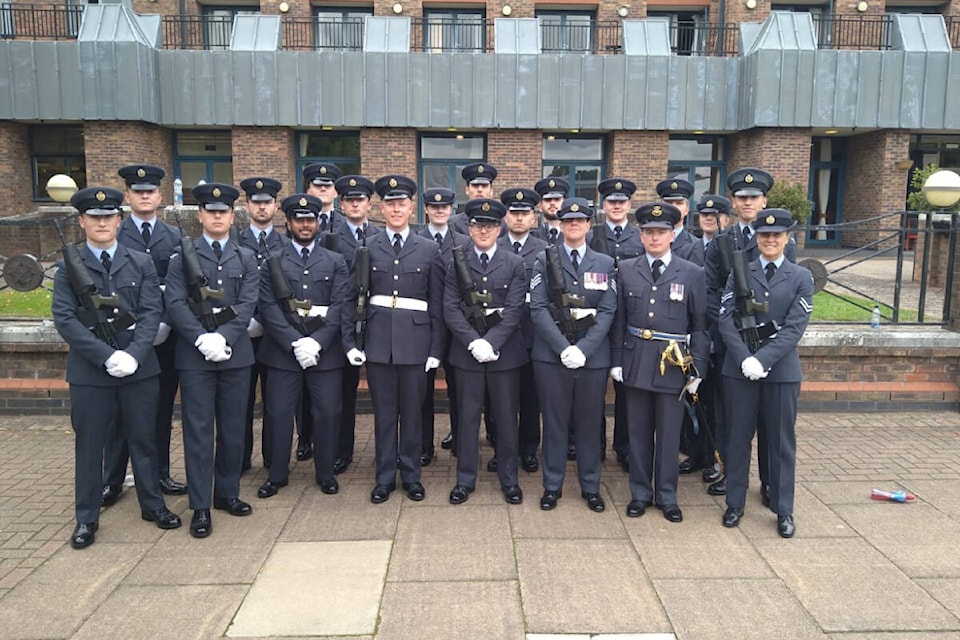 Alex Close, Royal Air Force member originally from Qualicum Beach, was part of Operation London Bridge for the funeral of Queen Elizabeth II. Close is sixth from the left side. (Submitted photo)