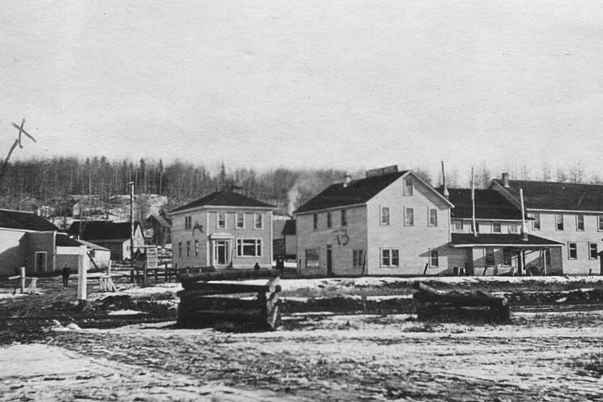 Downtown Burns Lake in 1922. The building on the left is the Imeson General Store. In the centre is the Royal Bank of Canada, and on the right is the Omineca Hotel. (Lakes District Museum photo/Lakes District News)