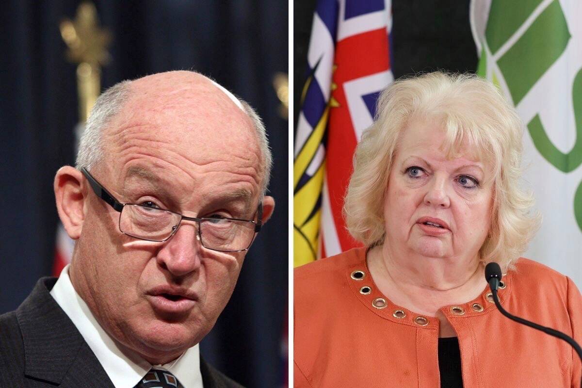 Public Safety Minister Mike Farnworth and Surrey Mayor Brenda Locke. (File photos)