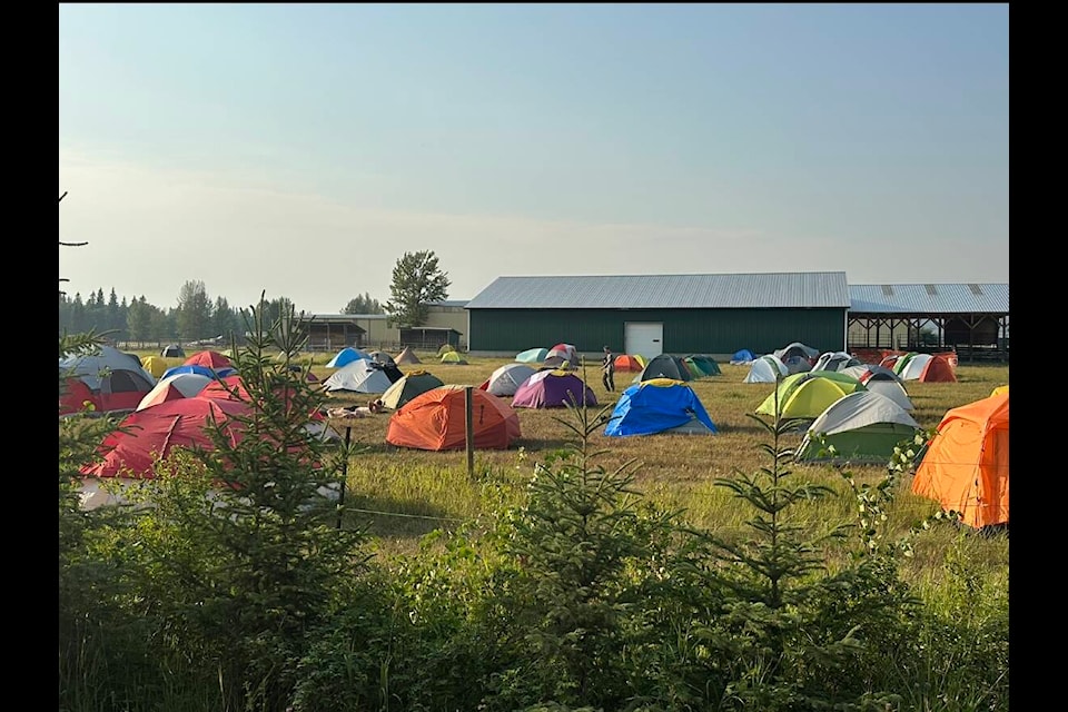 More than 100 tents have been set up on the Nechako Valley Exhibition grounds to accommodate firefighters who have arrived from across the border including Mexico and US. (Orlanthia Habsburg/ Omineca Express )